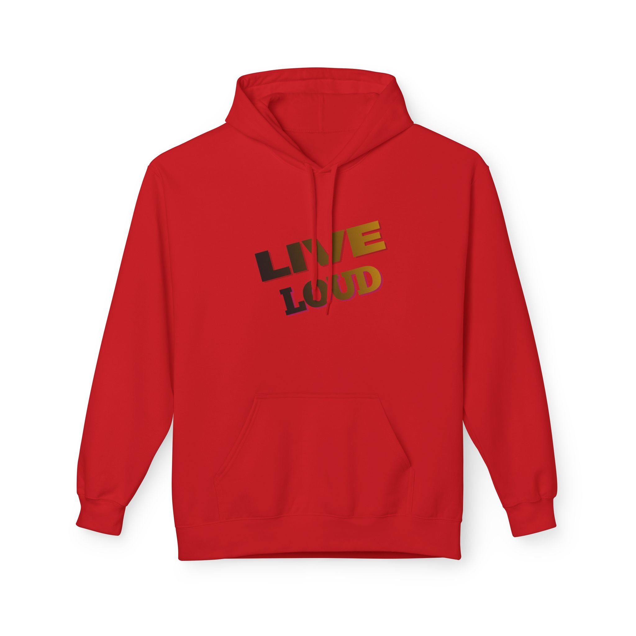 Live Loud Hoodie — Bold Diagonal Text Graphic Pullover