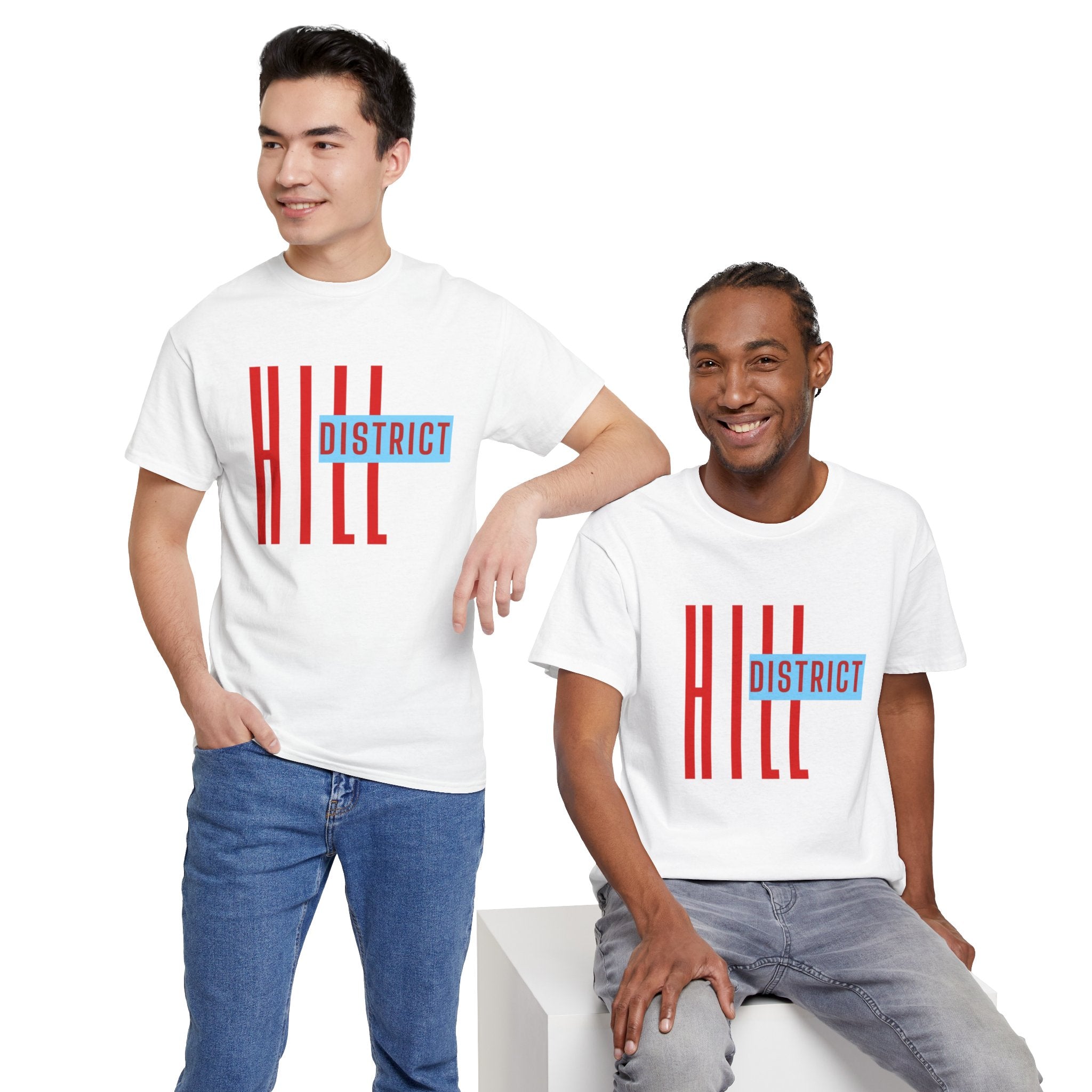 Hill District T-Shirt — Retro Red & Blue 'DISTRICT' Graphic Tee