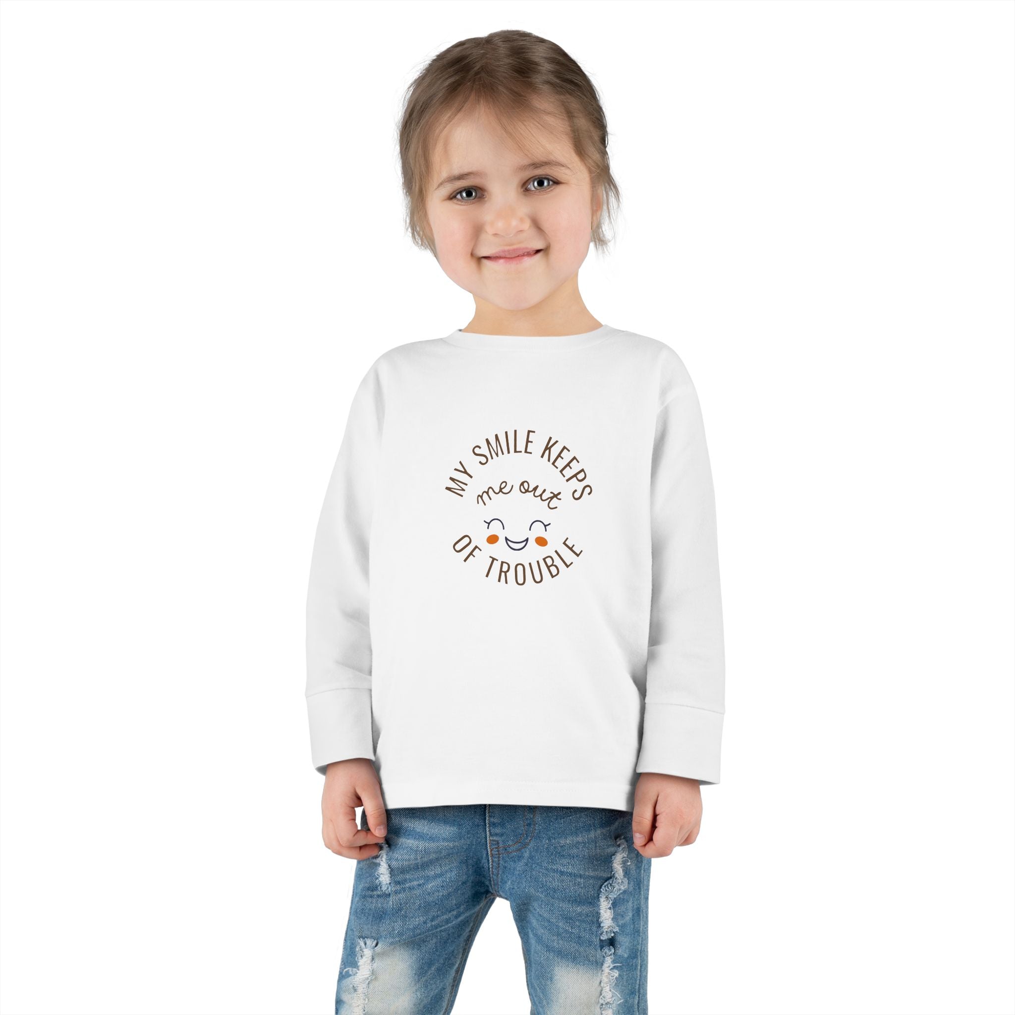 My smile keeps me out of trouble Toddler Long Sleeve Tee
