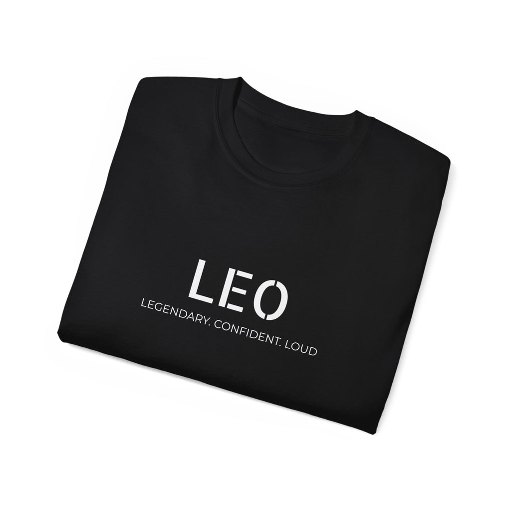 Leo Zodiac T-Shirt — "LEO: Legendary Confident Loud" Minimal Horoscope Tee