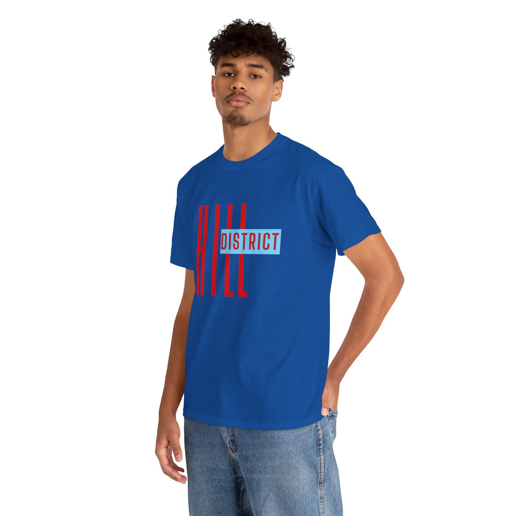 Hill District T-Shirt — Retro Red & Blue 'DISTRICT' Graphic Tee