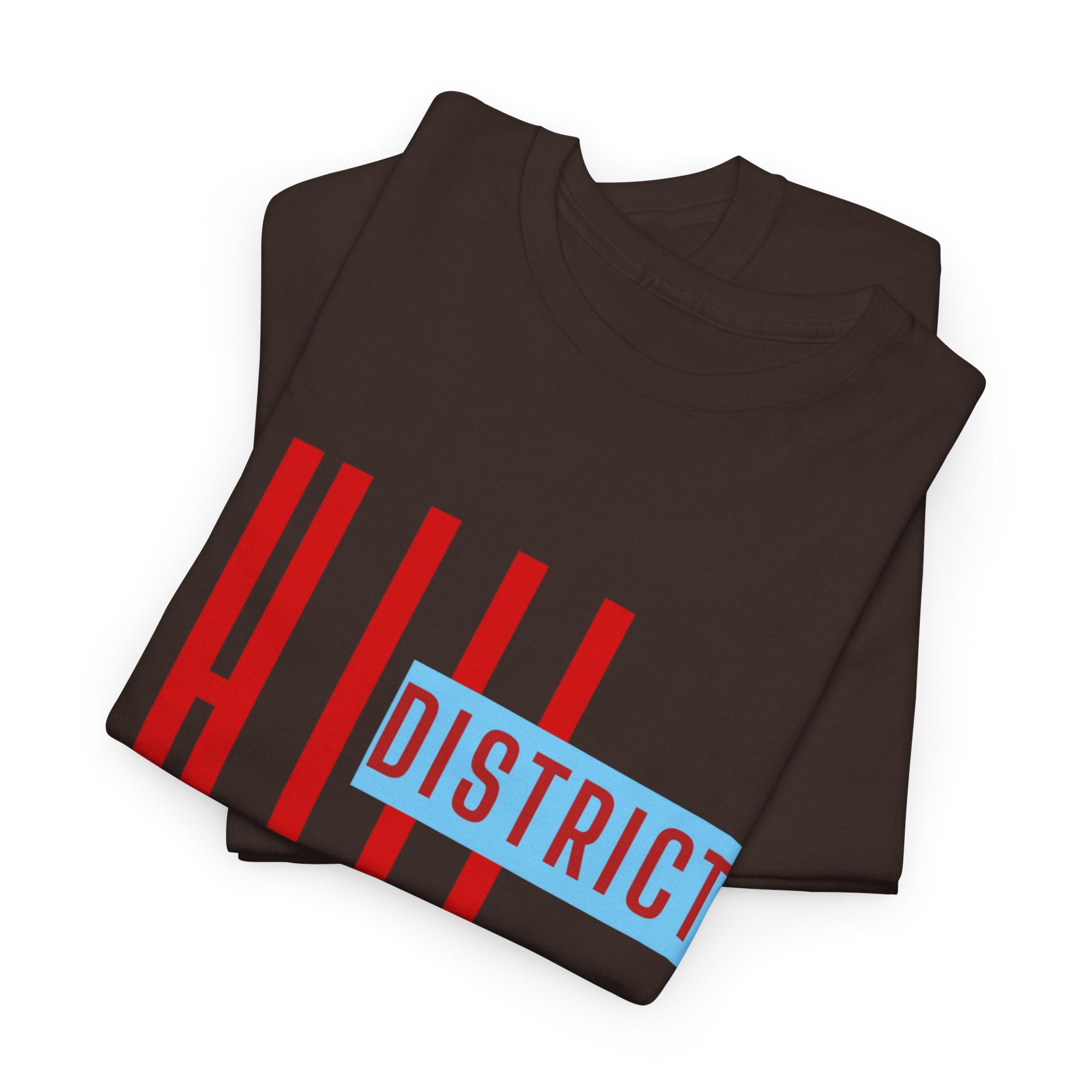 Hill District T-Shirt — Retro Red & Blue 'DISTRICT' Graphic Tee