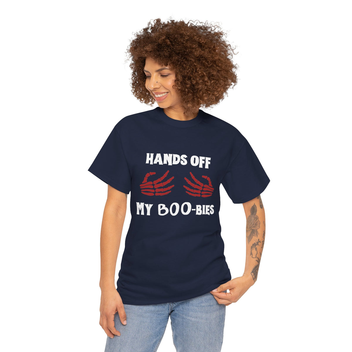Hands Off My Boo-bies Halloween T-Shirt — Spooky Skeleton Hands Graphic Tee