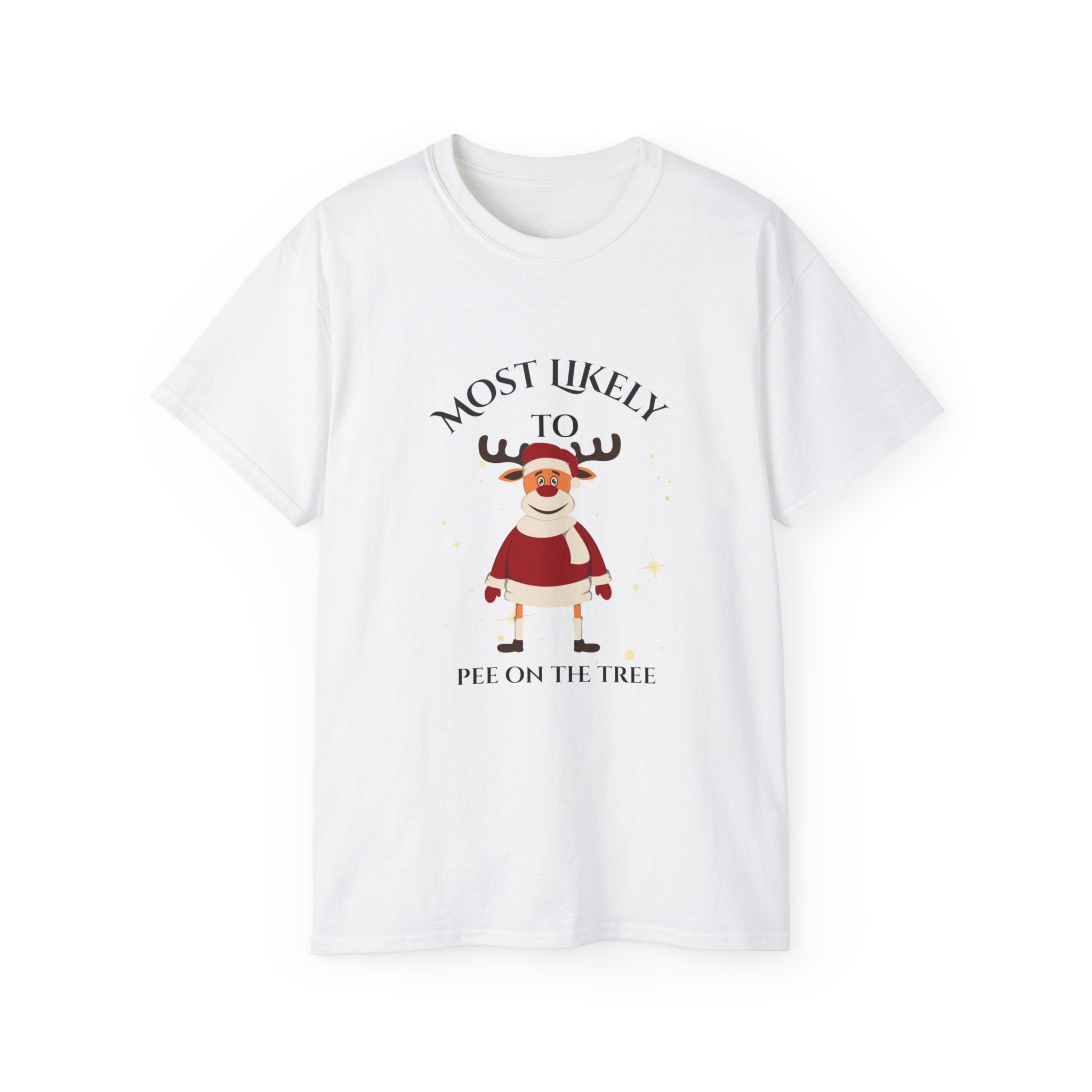 Funny Christmas Tee - Most Likely to Pee on the Tree, Holiday Gift, Unisex Tee, Humor Shirt, Fall Festivities, Family Gathering