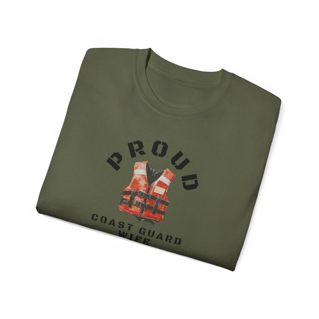 Proud Coast Guard Wife T-Shirt — Life Vest Graphic Tee for Military Spouses