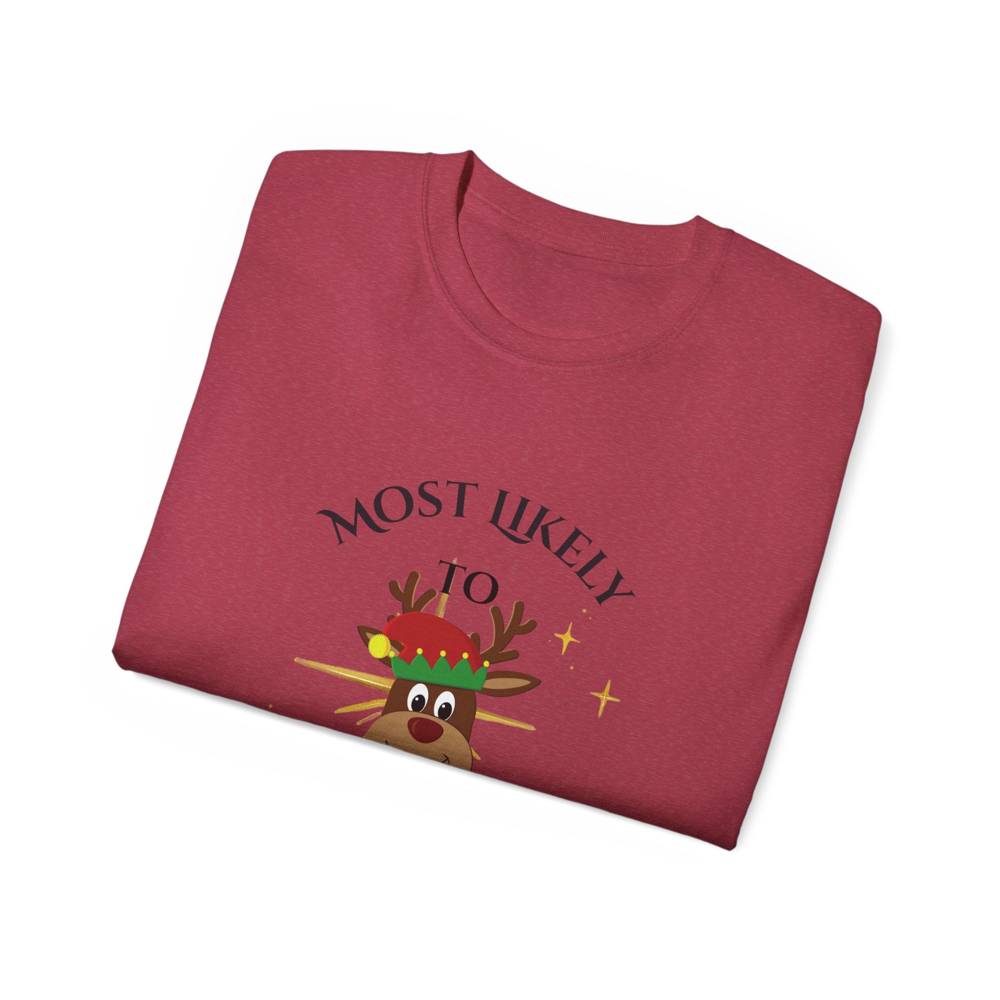 Most Likely to DJ Christmas Party Tee, Holiday T-Shirt, Funny Christmas Gift, Unisex Cotton Shirt, Party Outfit, Festive Apparel