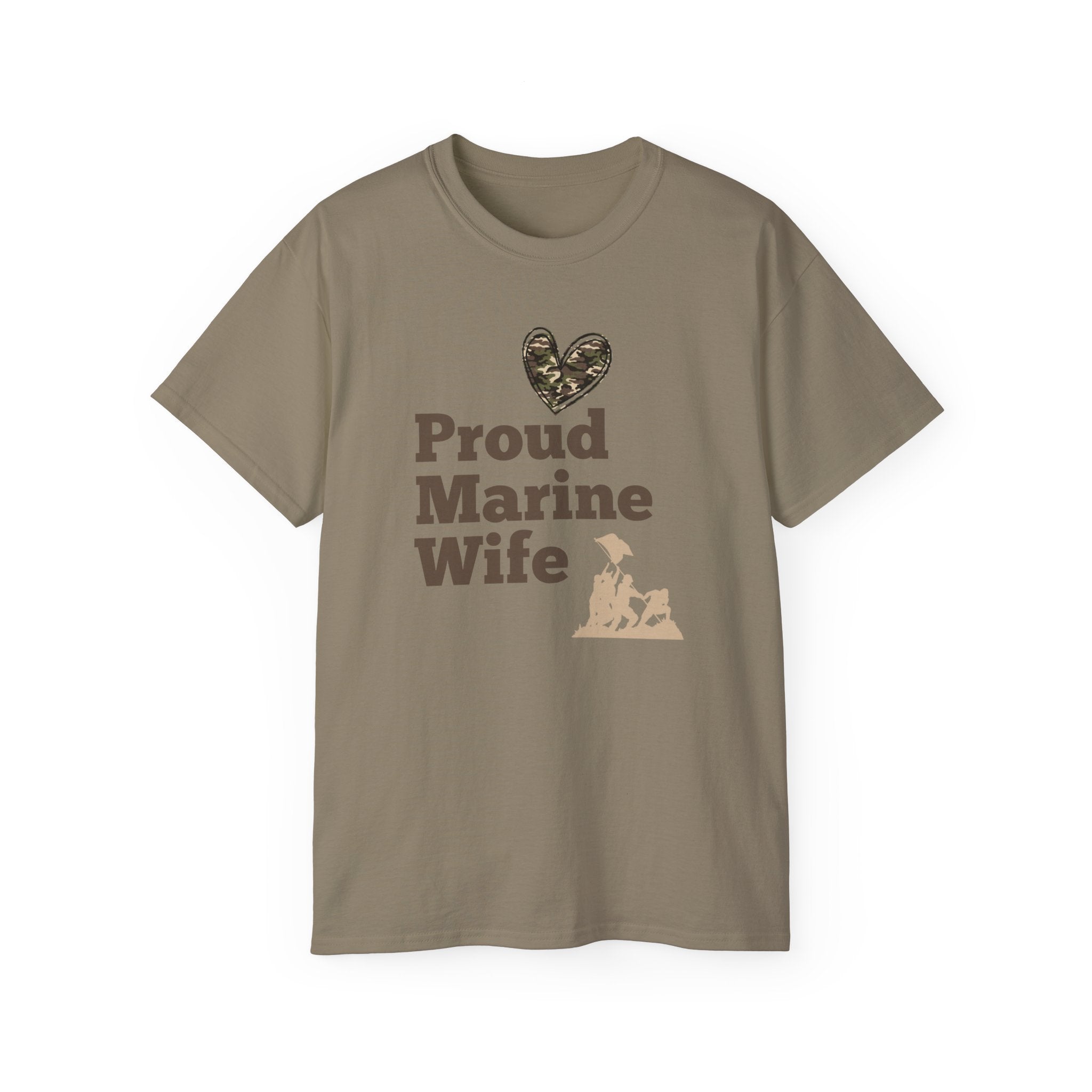 Proud Marine Wife T-Shirt — Camouflage Heart & Marine Family Tee