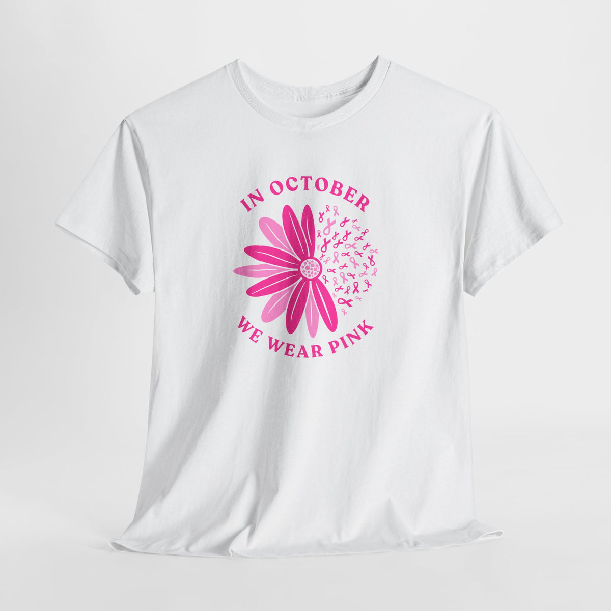 Breast Cancer Awareness Tee — "In October We Wear Pink" Floral Design