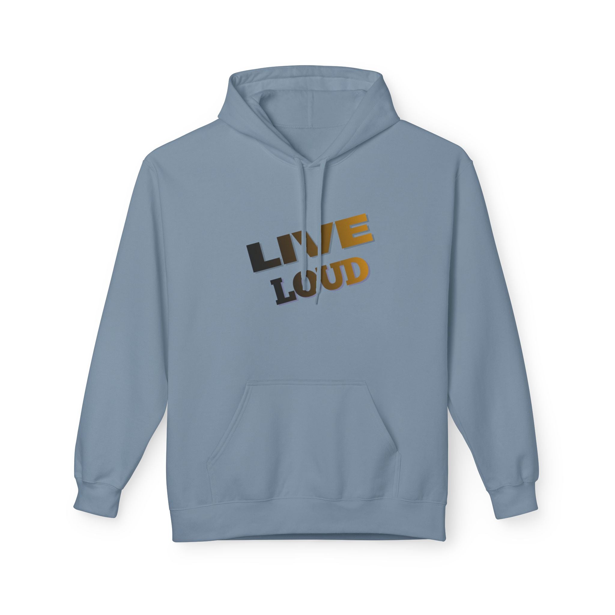 Live Loud Hoodie — Bold Diagonal Text Graphic Pullover