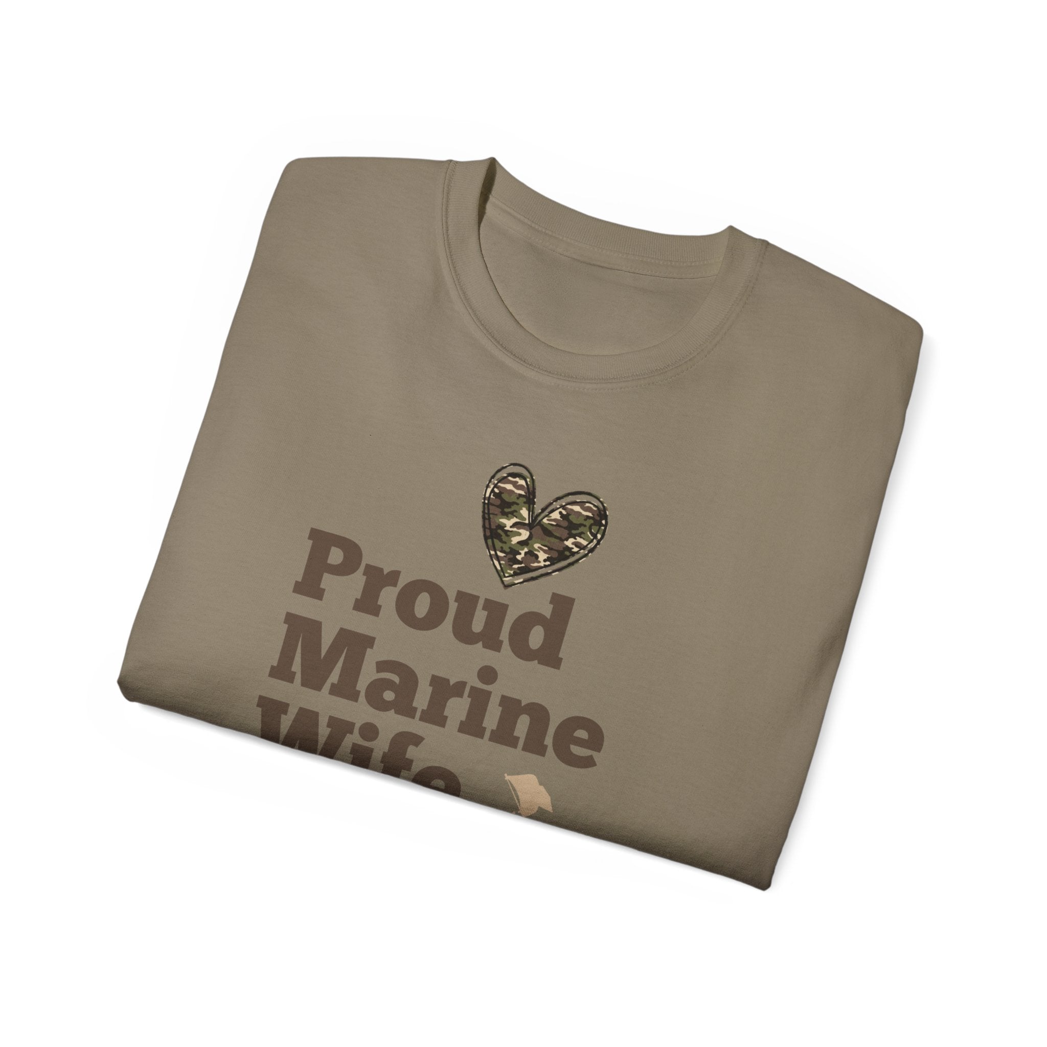 Proud Marine Wife T-Shirt — Camouflage Heart & Marine Family Tee