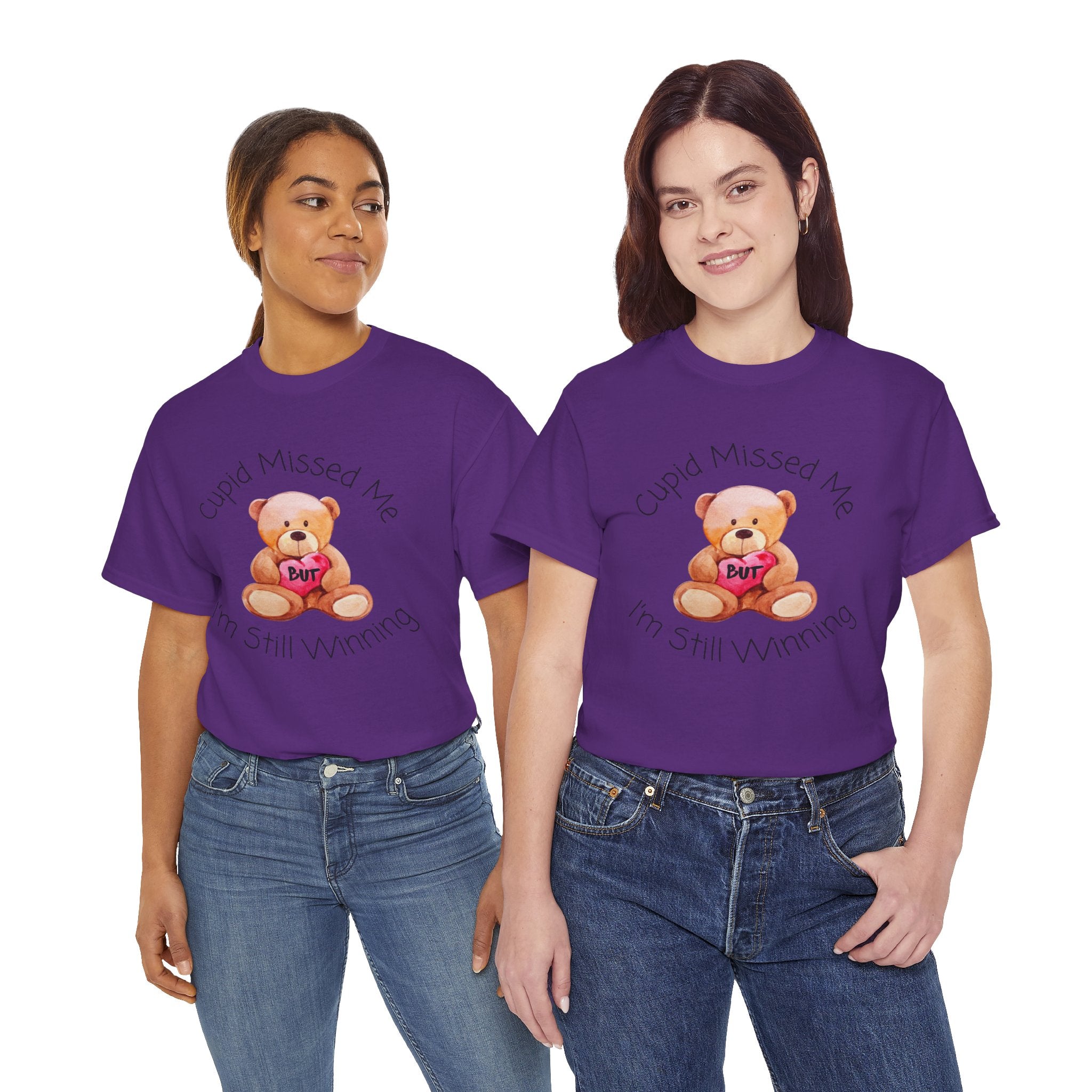 Valentine Teddy Tee - "Cupid Missed Me, I'm Still Winning" Cute Graphic T-Shirt