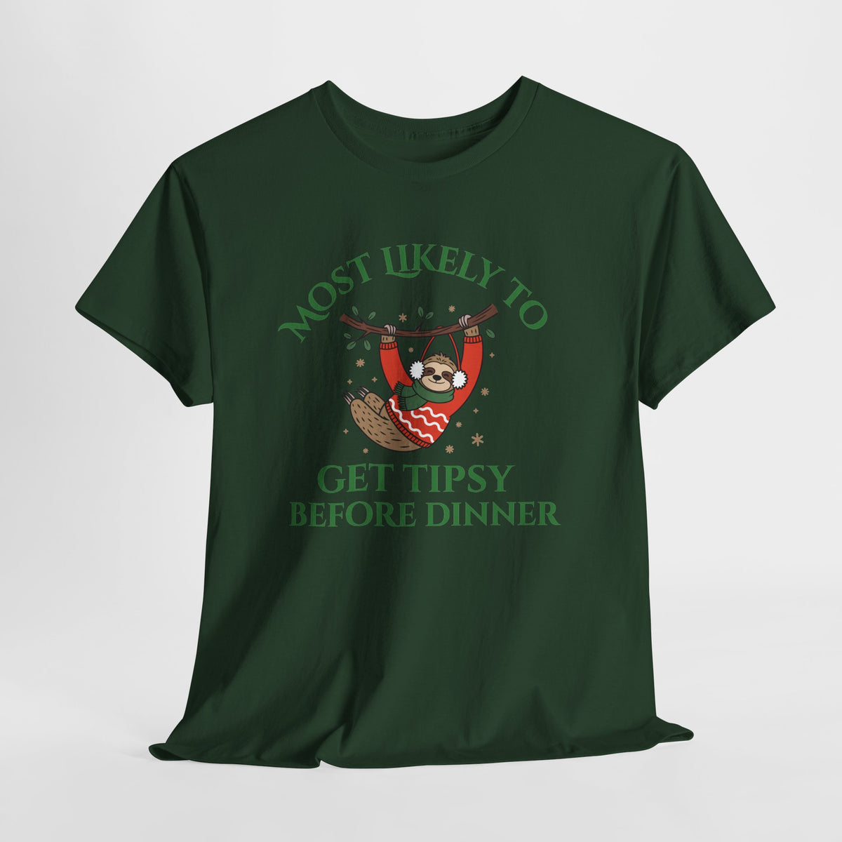 Most Likely to Get Tipsy Before Dinner Christmas Sloth T-Shirt
