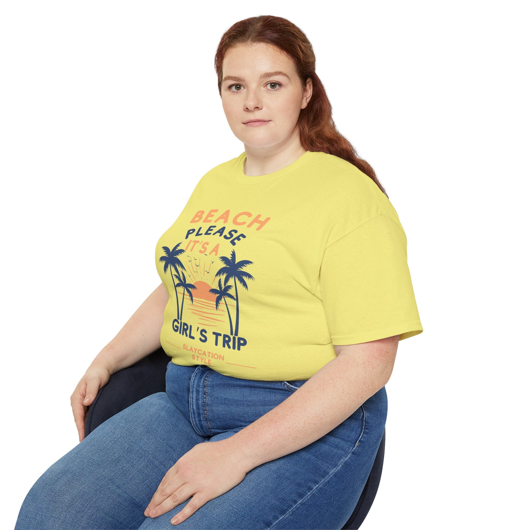 Beach Please It's a Girl's Trip Tee — Tropical Palm Sunset Vacation Shirt