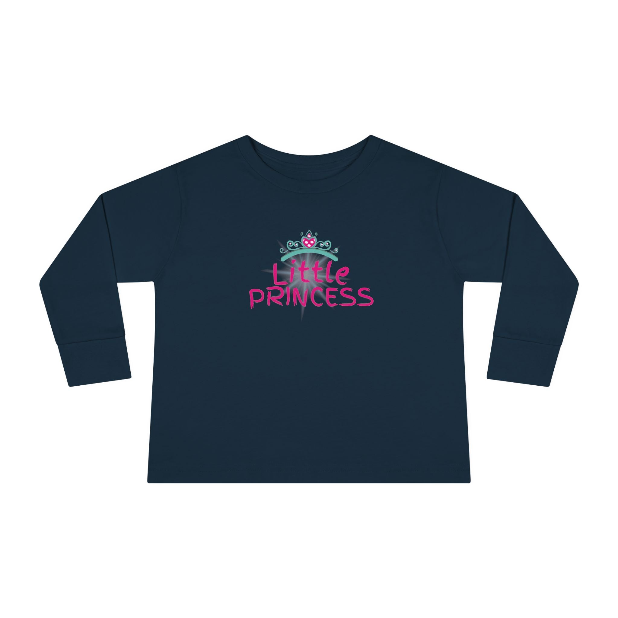 Little Princess Toddler Long Sleeve Tee – Pink Tiara & Heart Graphic