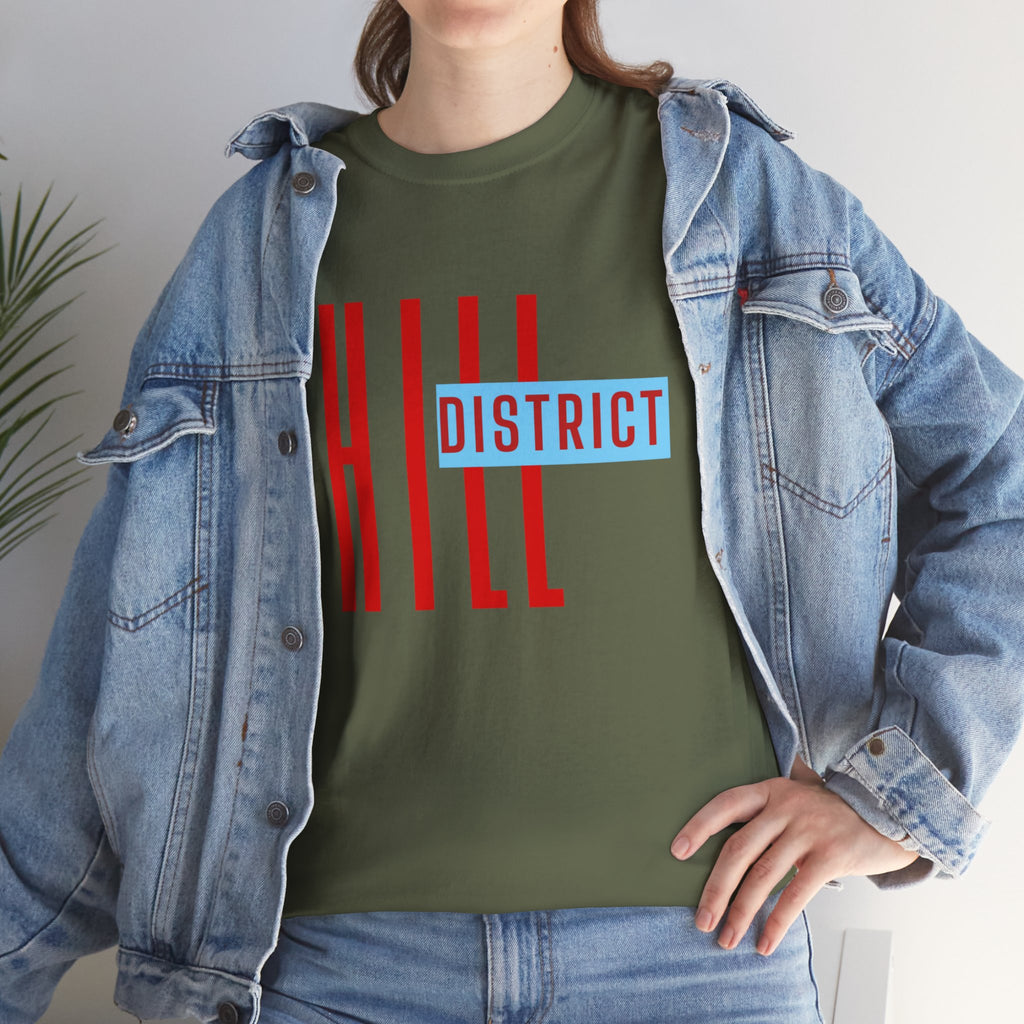 Hill District T-Shirt — Retro Red & Blue 'DISTRICT' Graphic Tee