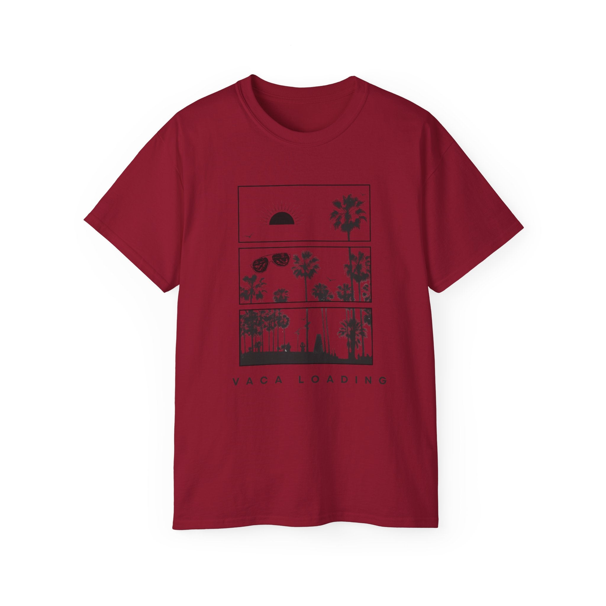 Vacation Loading T‑Shirt — Retro Palm & Sunset Graphic Tee