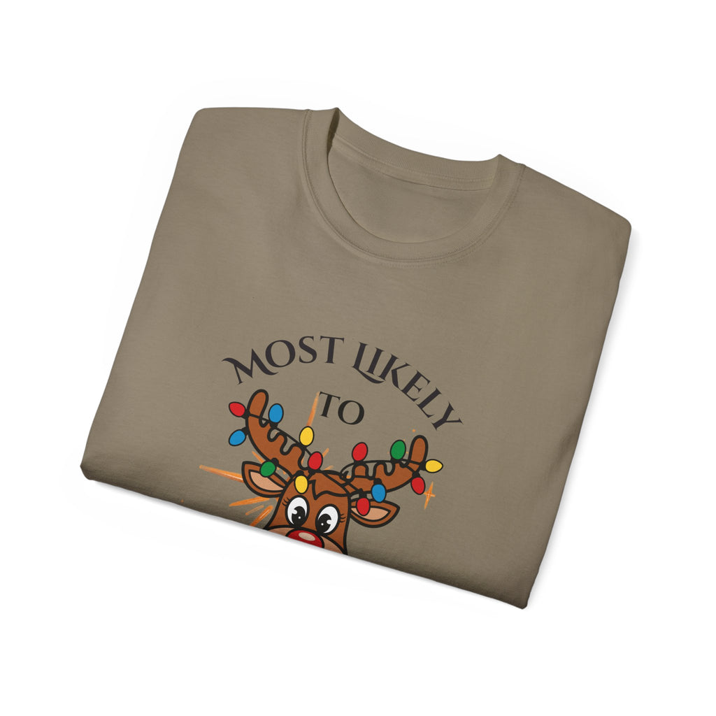 Playful Holiday Tee: Most Likely to Flirt with Santa, Unisex Cotton T-Shirt, Christmas Gift, Festive Humor Shirt, Winter Party Wear, [...]