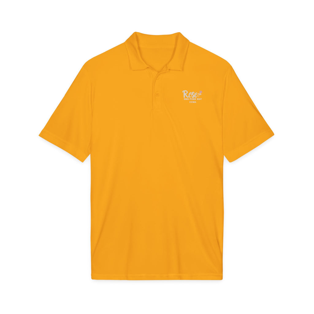 Rose Women's Polo Work Shirt White Script with a Rose
