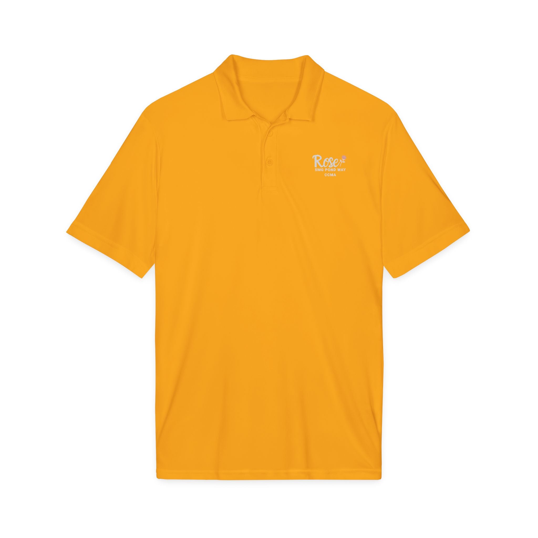 Rose Women's Polo Work Shirt White Script with a Rose