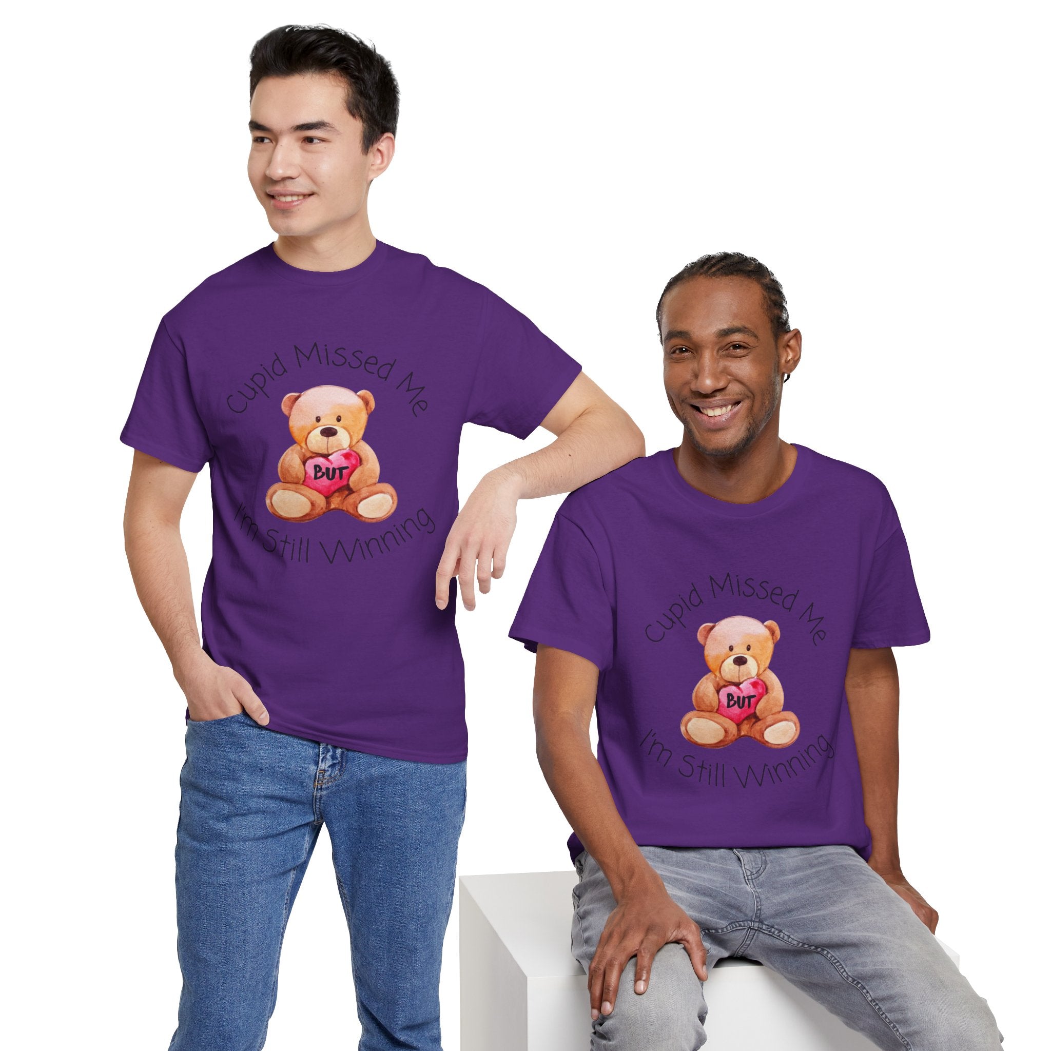 Valentine Teddy Tee - "Cupid Missed Me, I'm Still Winning" Cute Graphic T-Shirt