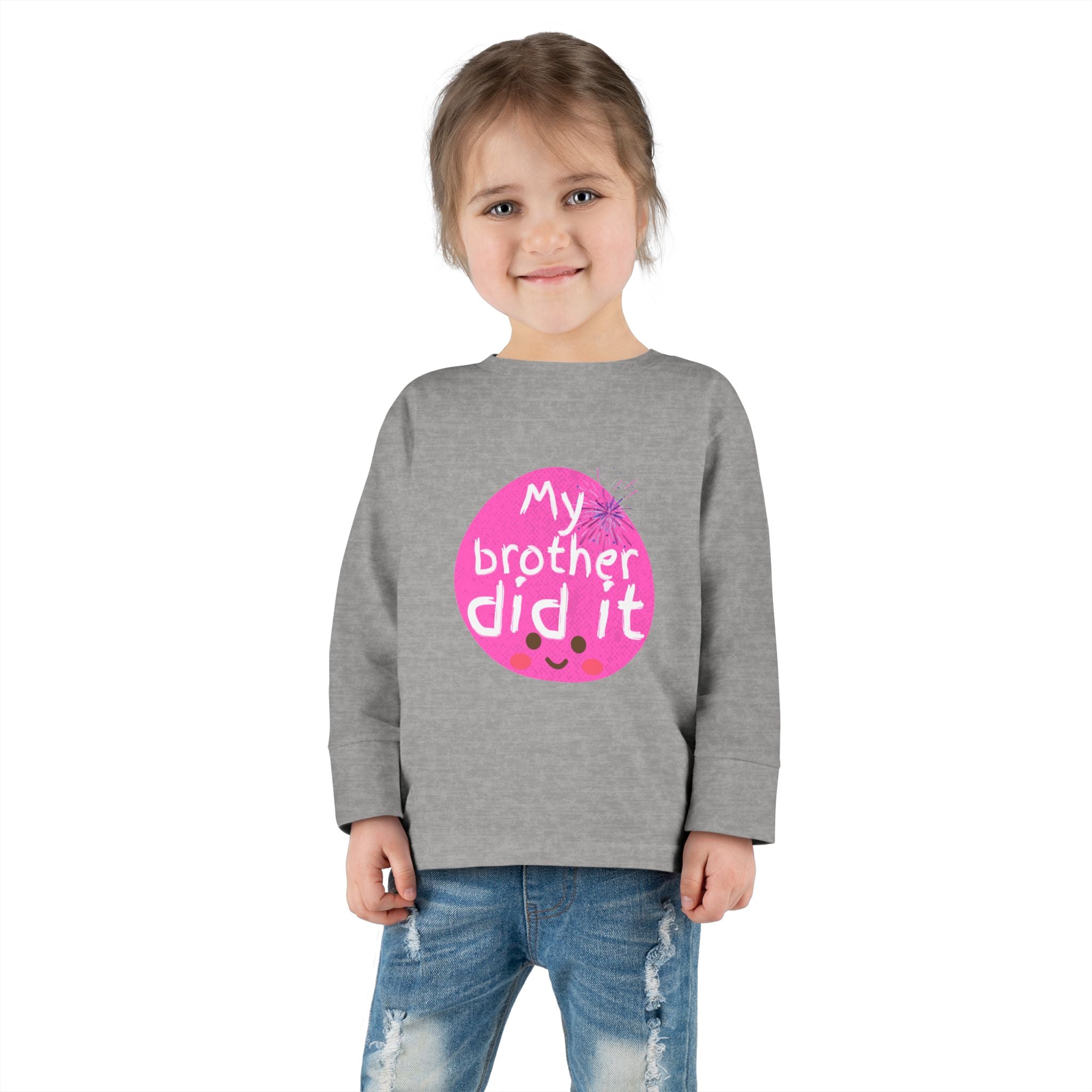 Toddler Long Sleeve Tee — "My Brother Did It" Cute Pink Kids Shirt