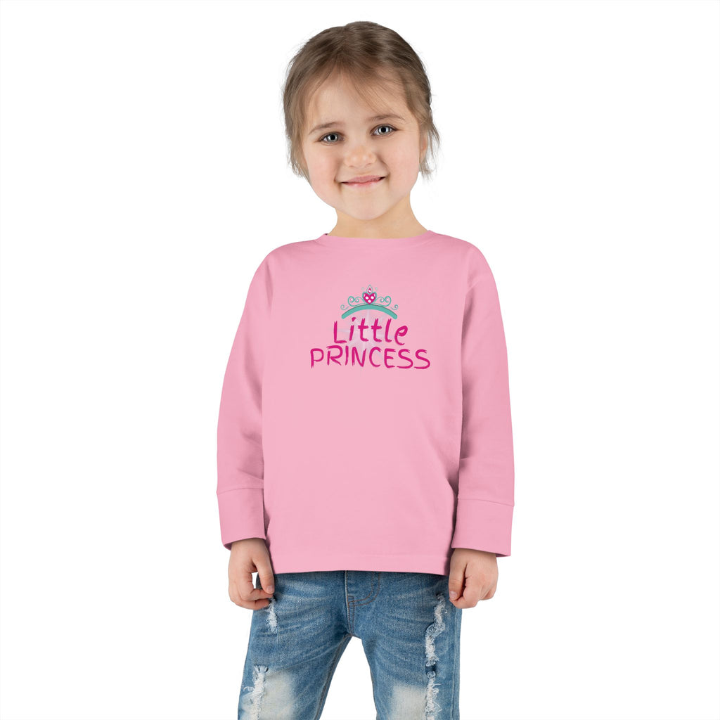 Little Princess Toddler Long Sleeve Tee – Pink Tiara & Heart Graphic