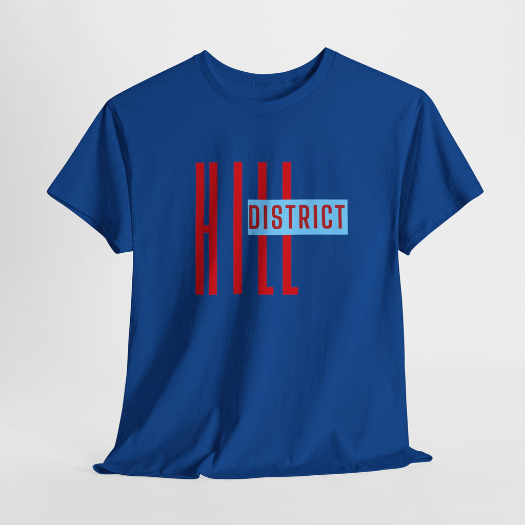Hill District T-Shirt — Retro Red & Blue 'DISTRICT' Graphic Tee