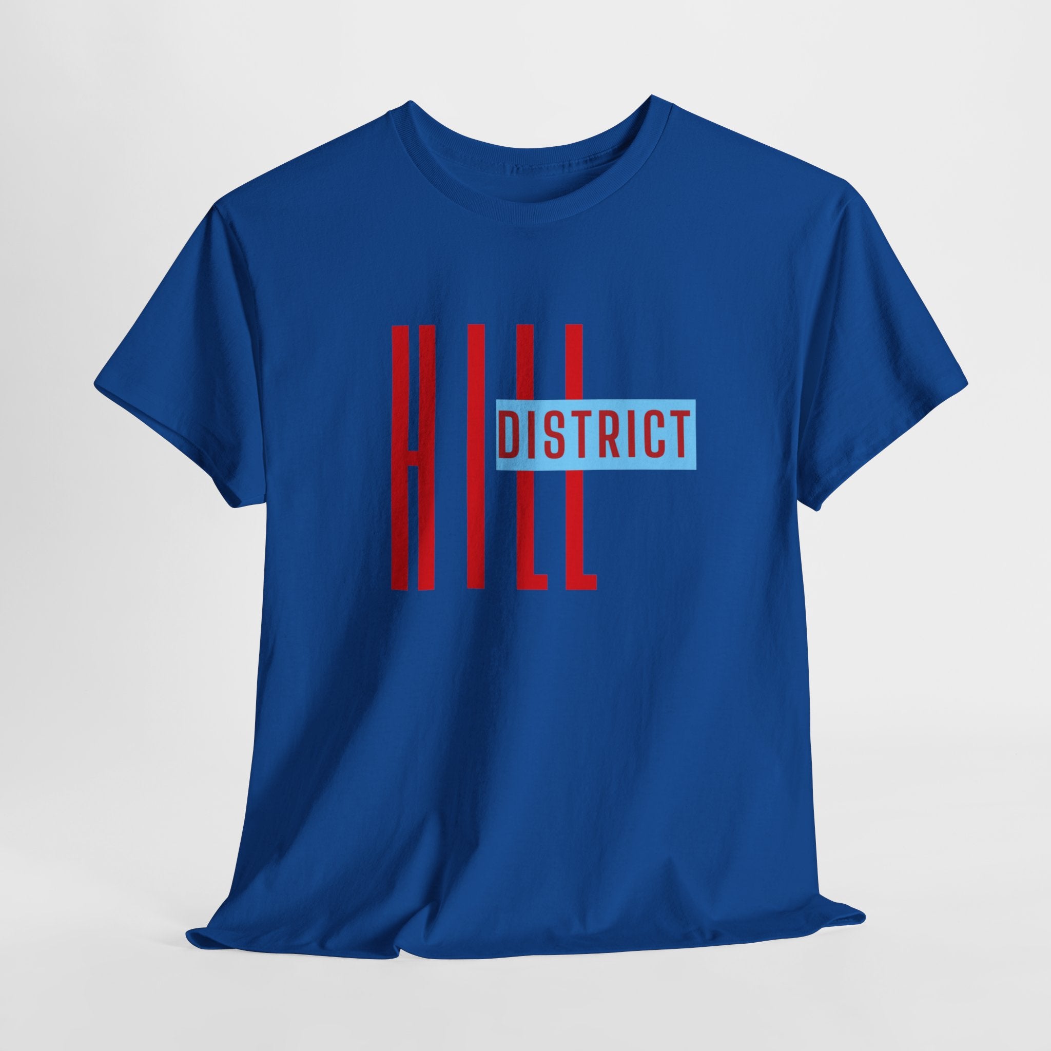 Hill District T-Shirt — Retro Red & Blue 'DISTRICT' Graphic Tee