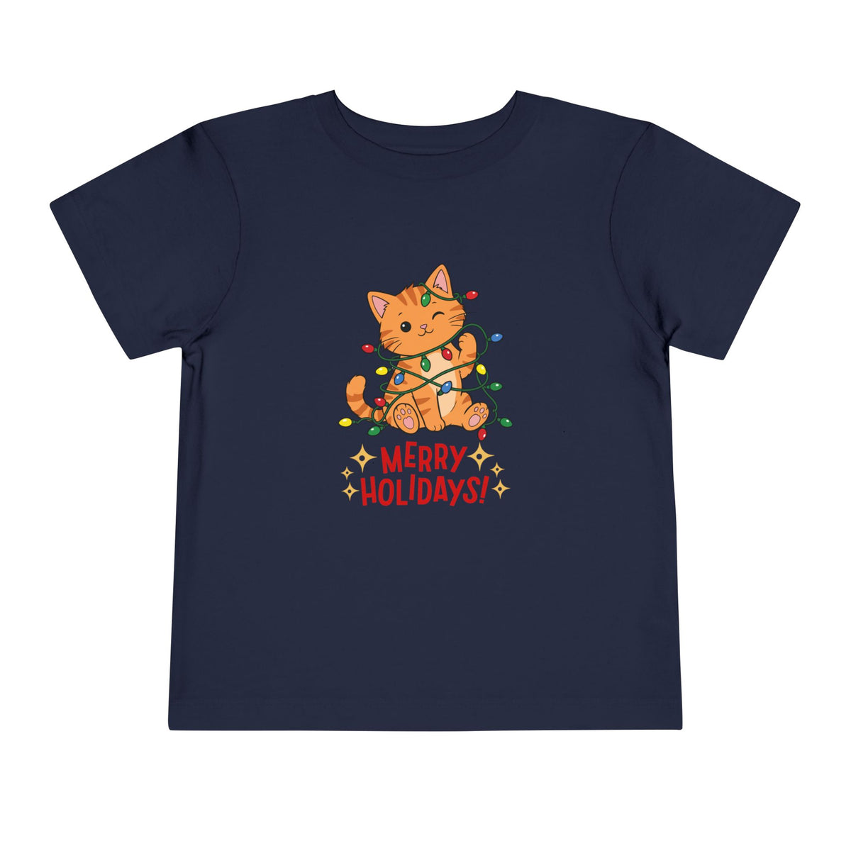 Toddler Merry Holidays Cat Christmas Short Sleeve Tee