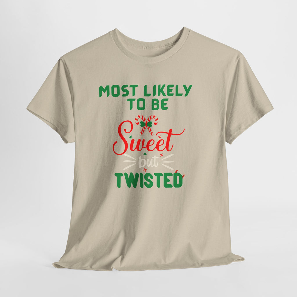 Most Likely to Be Sweet Twisted Christmas Candy Cane T-Shirt