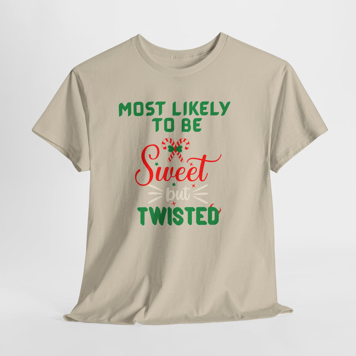 Most Likely to Be Sweet Twisted Christmas Candy Cane T-Shirt