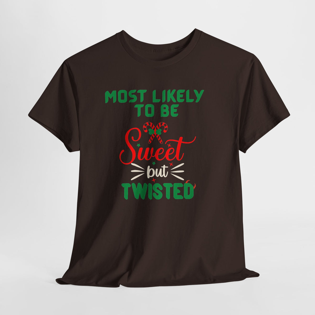 Most Likely to Be Sweet Twisted Christmas Candy Cane T-Shirt