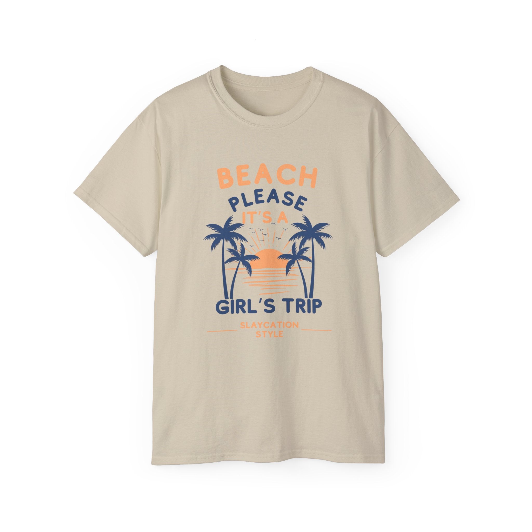 Beach Please It's a Girl's Trip Tee — Tropical Palm Sunset Vacation Shirt