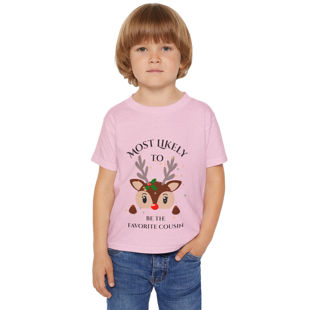 Mostly Likely to be the favorite...Cute Toddler T-Shirt with Reindeer Design, Christmas Gift, Holiday Outfit, Favorite Cousin Shirt, Baby Shower Gift, Kids' Apparel