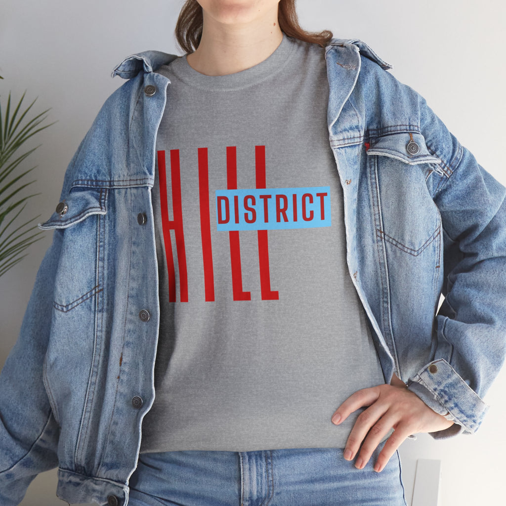 Hill District T-Shirt — Retro Red & Blue 'DISTRICT' Graphic Tee