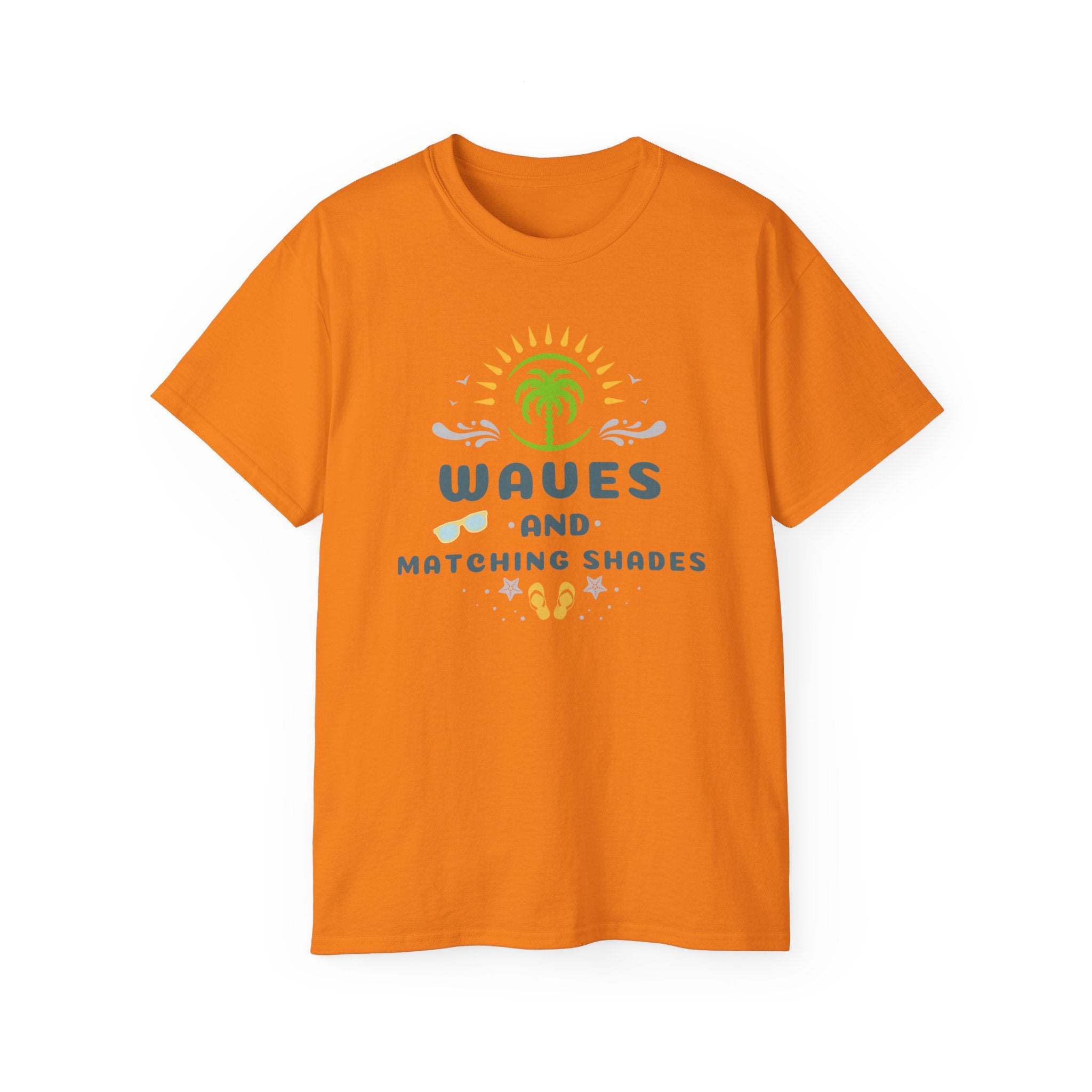 Waves and Matching Shades Tee — Retro Palm Beach Graphic T-Shirt