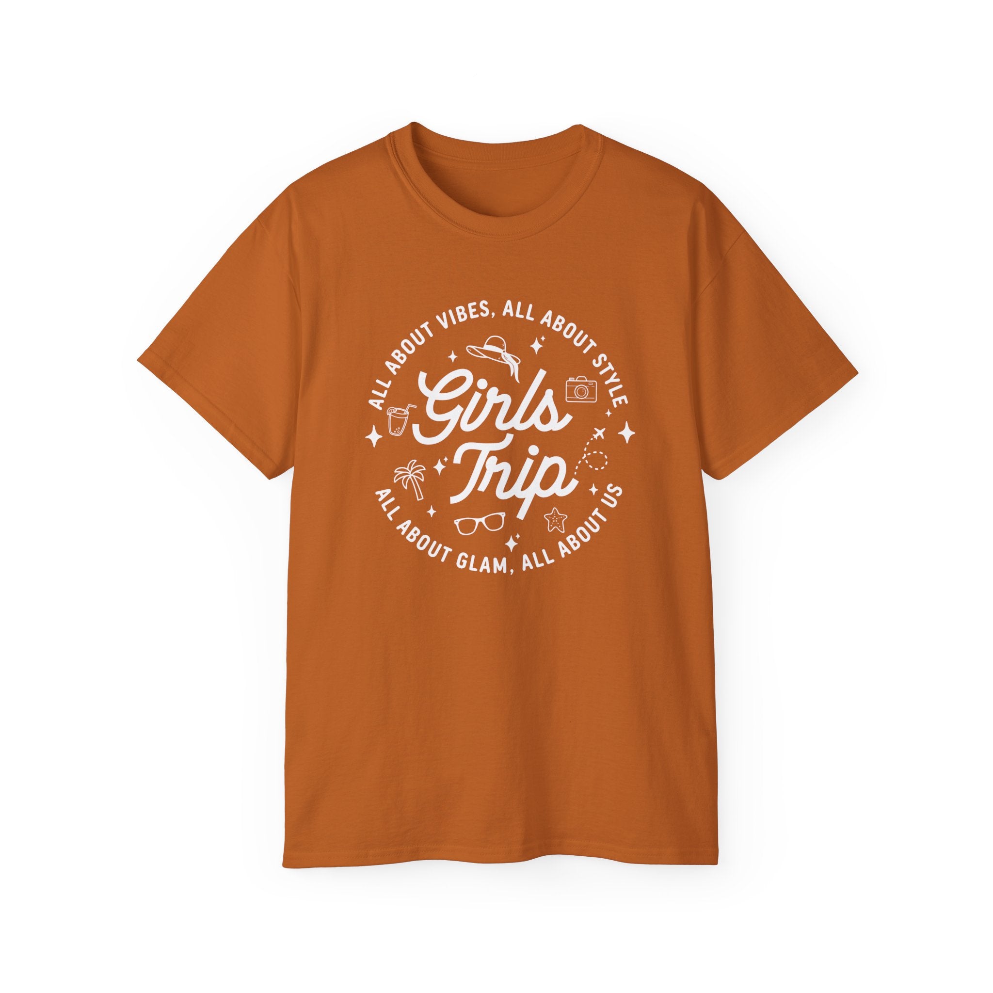 Girls Trip T-Shirt — 'All About Vibes, All About Style' Graphic Tee for Bachelorette & Vacation