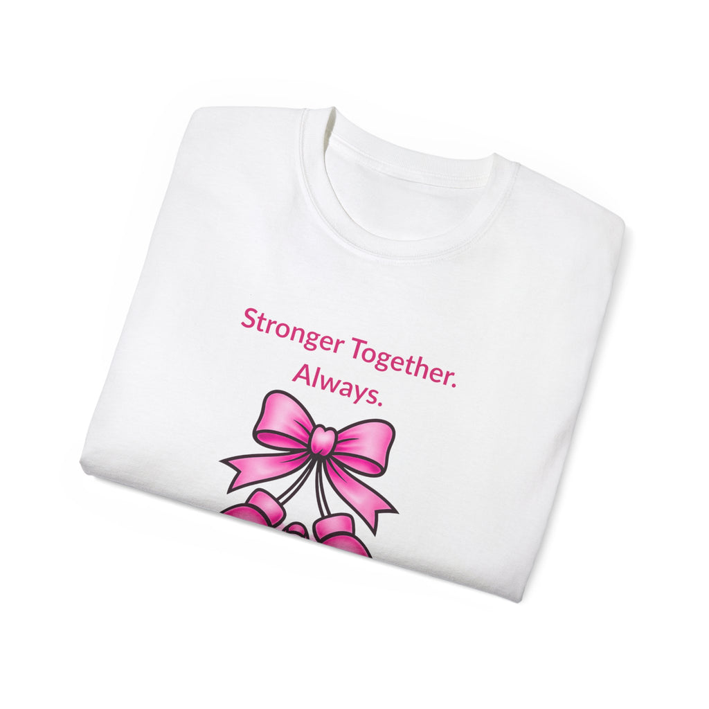 T-Shirt — "Stronger Together. Always. Tough Titties Club" Pink Ribbon Boxing Design
