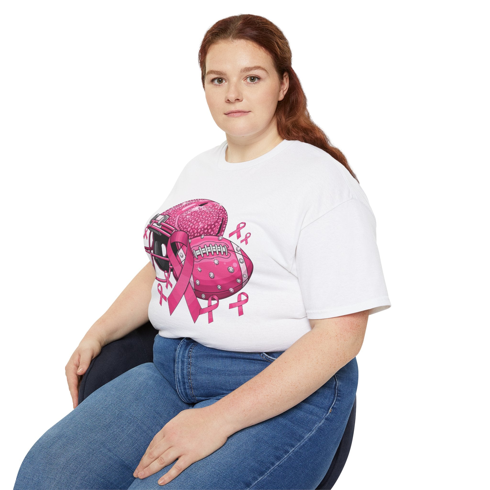 Breast Cancer Awareness Football Helmet T-Shirt – Pink Ribbon Support Tee