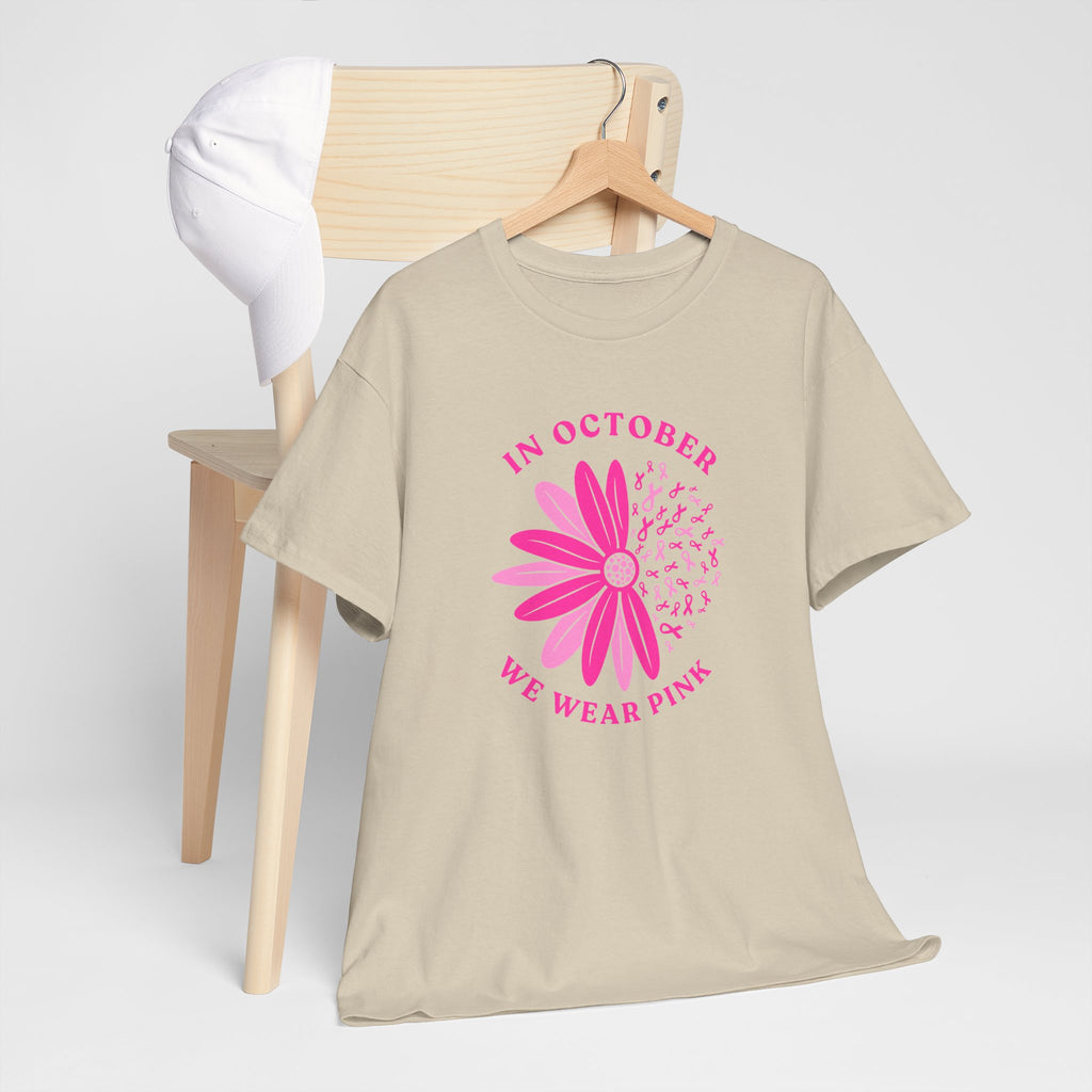 Breast Cancer Awareness Tee — "In October We Wear Pink" Floral Design