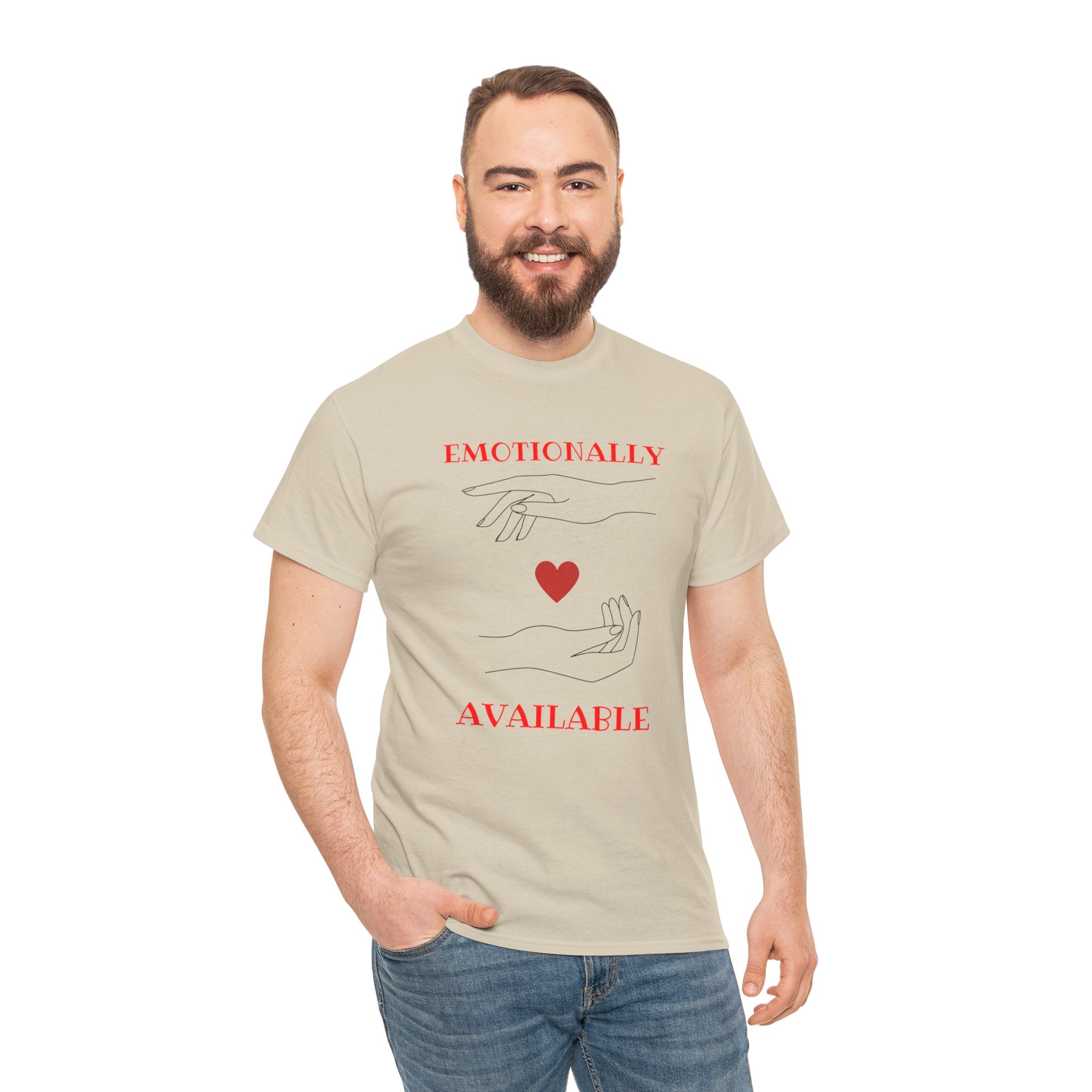 T-Shirt — "Emotionally Available" Minimal Heart Line Art Tee
