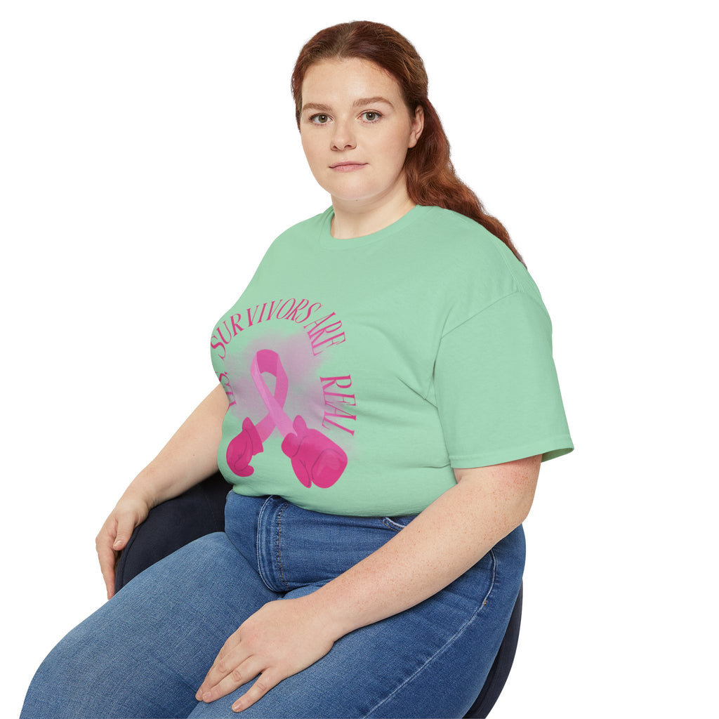 Breast Cancer Survivors Are Real T-Shirt — Pink Ribbon Boxing Gloves Tee