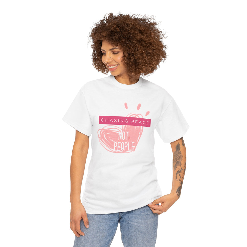 Chasing Peace Not People Tee — Pink Graphic Mental Health Awareness T‑Shirt