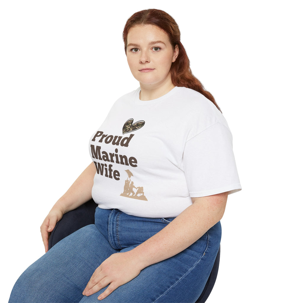 Proud Marine Wife T-Shirt — Camouflage Heart & Marine Family Tee
