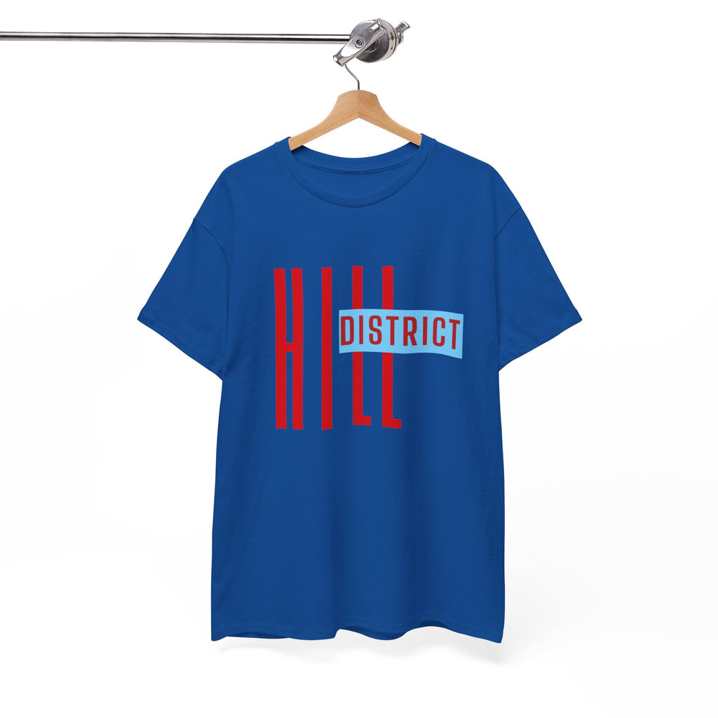 Hill District T-Shirt — Retro Red & Blue 'DISTRICT' Graphic Tee