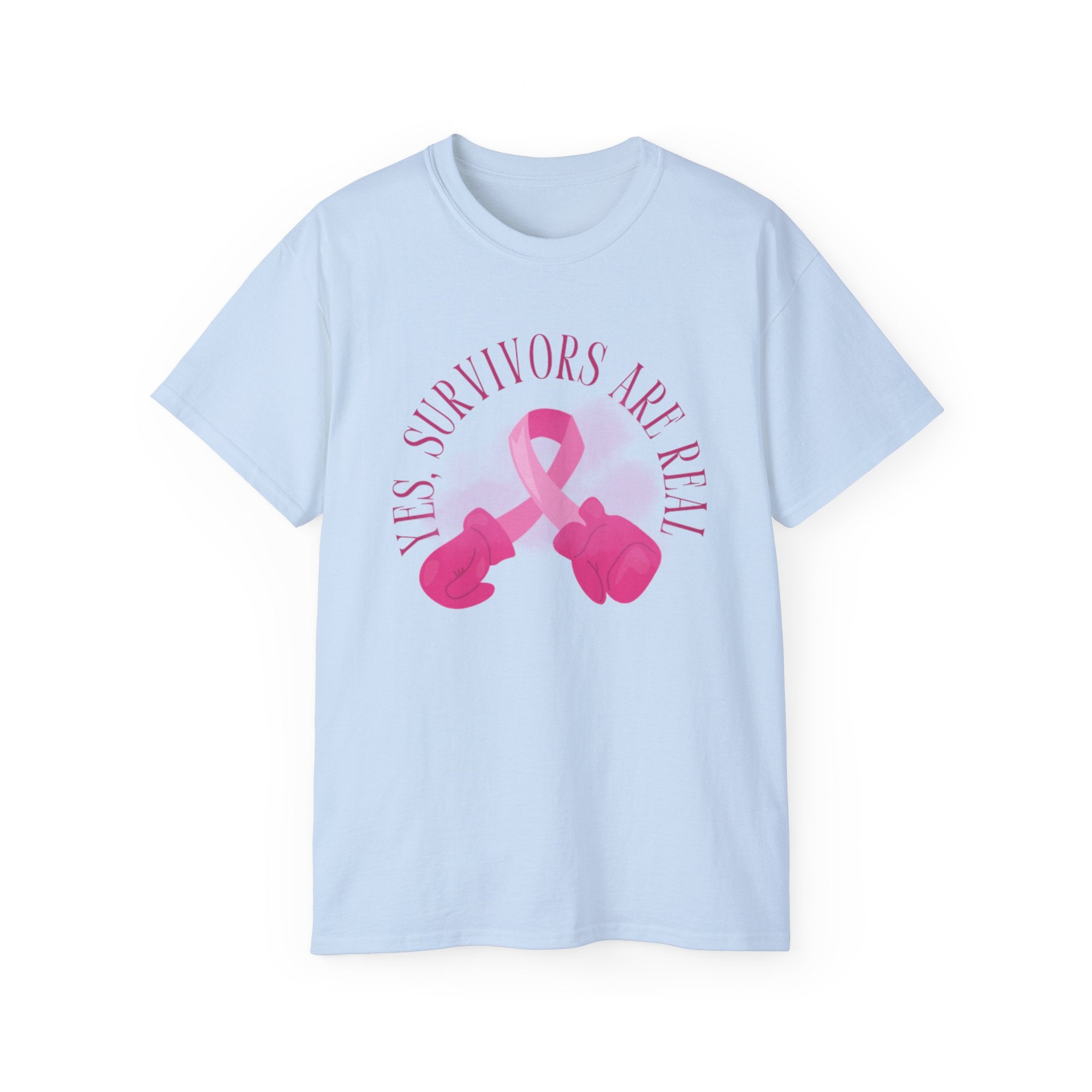 Breast Cancer Survivors Are Real T-Shirt — Pink Ribbon Boxing Gloves Tee