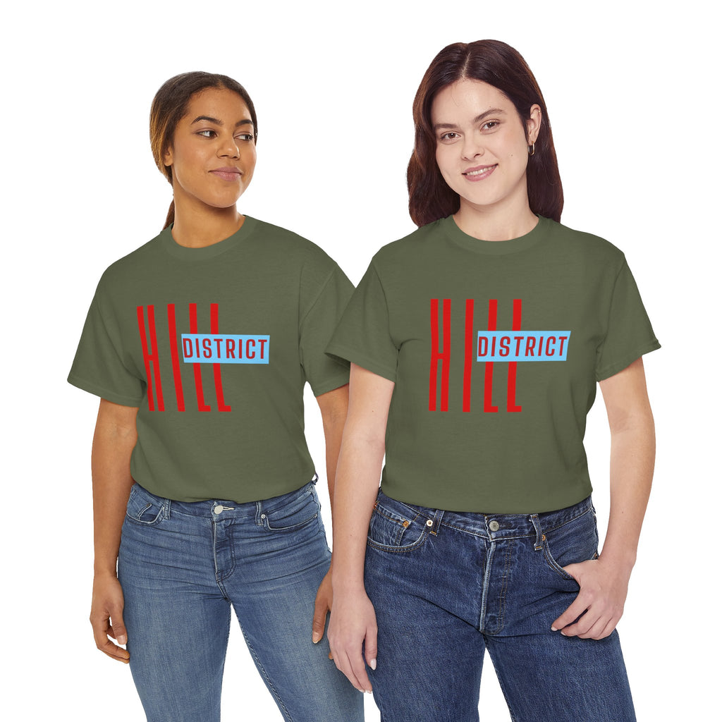 Hill District T-Shirt — Retro Red & Blue 'DISTRICT' Graphic Tee