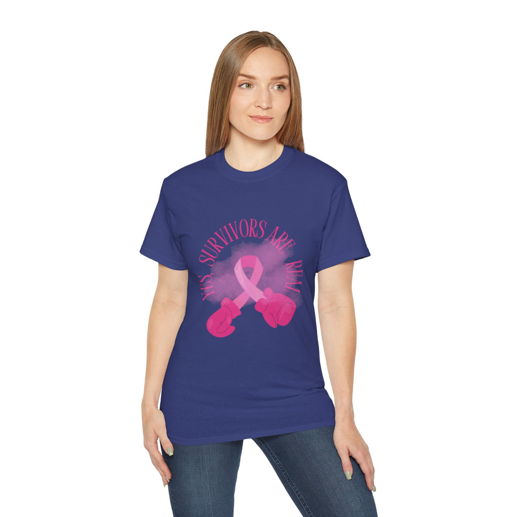 Breast Cancer Survivors Are Real T-Shirt — Pink Ribbon Boxing Gloves Tee
