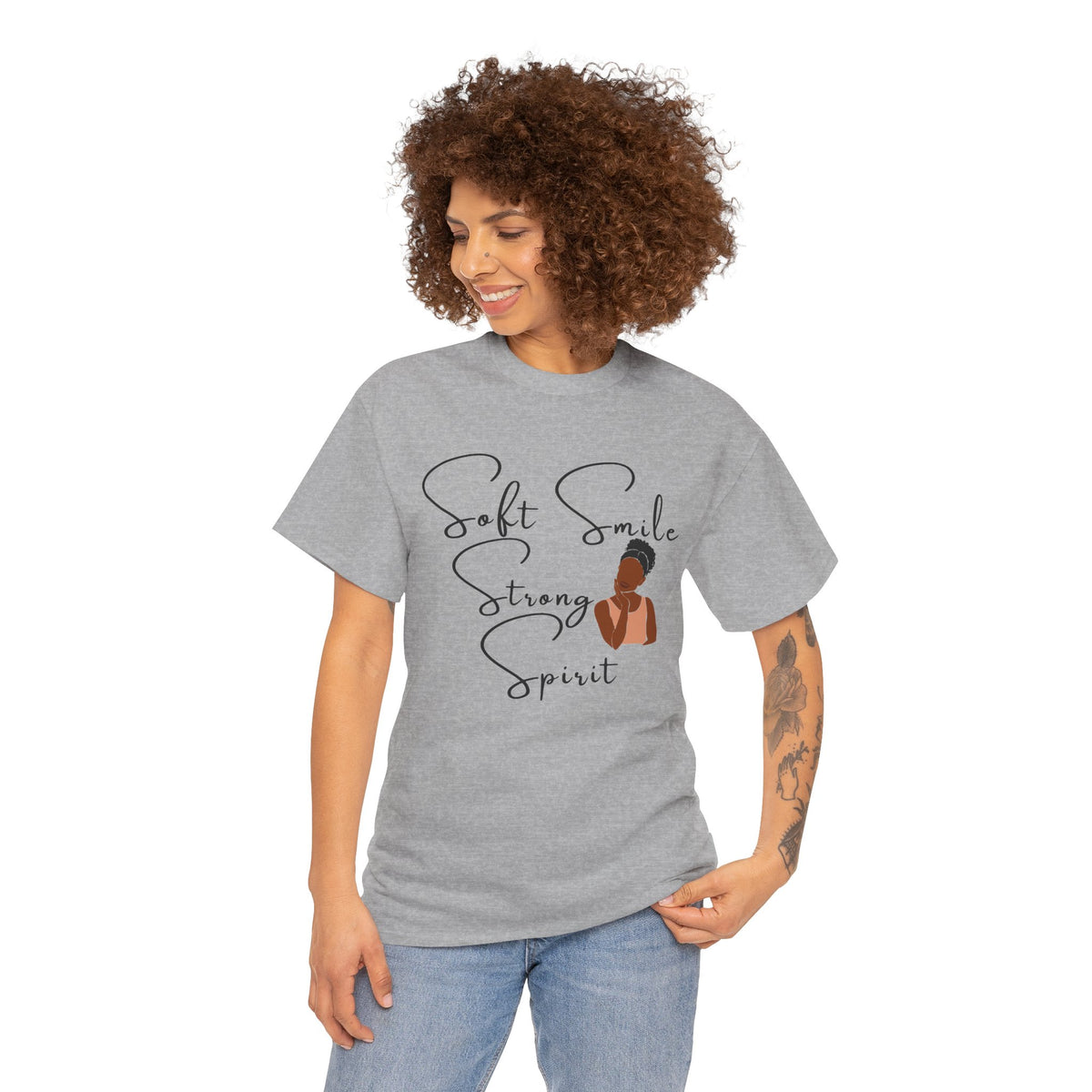 Soft Smile Strong Spirit Tee — Minimal Line Art Inspirational T-Shirt