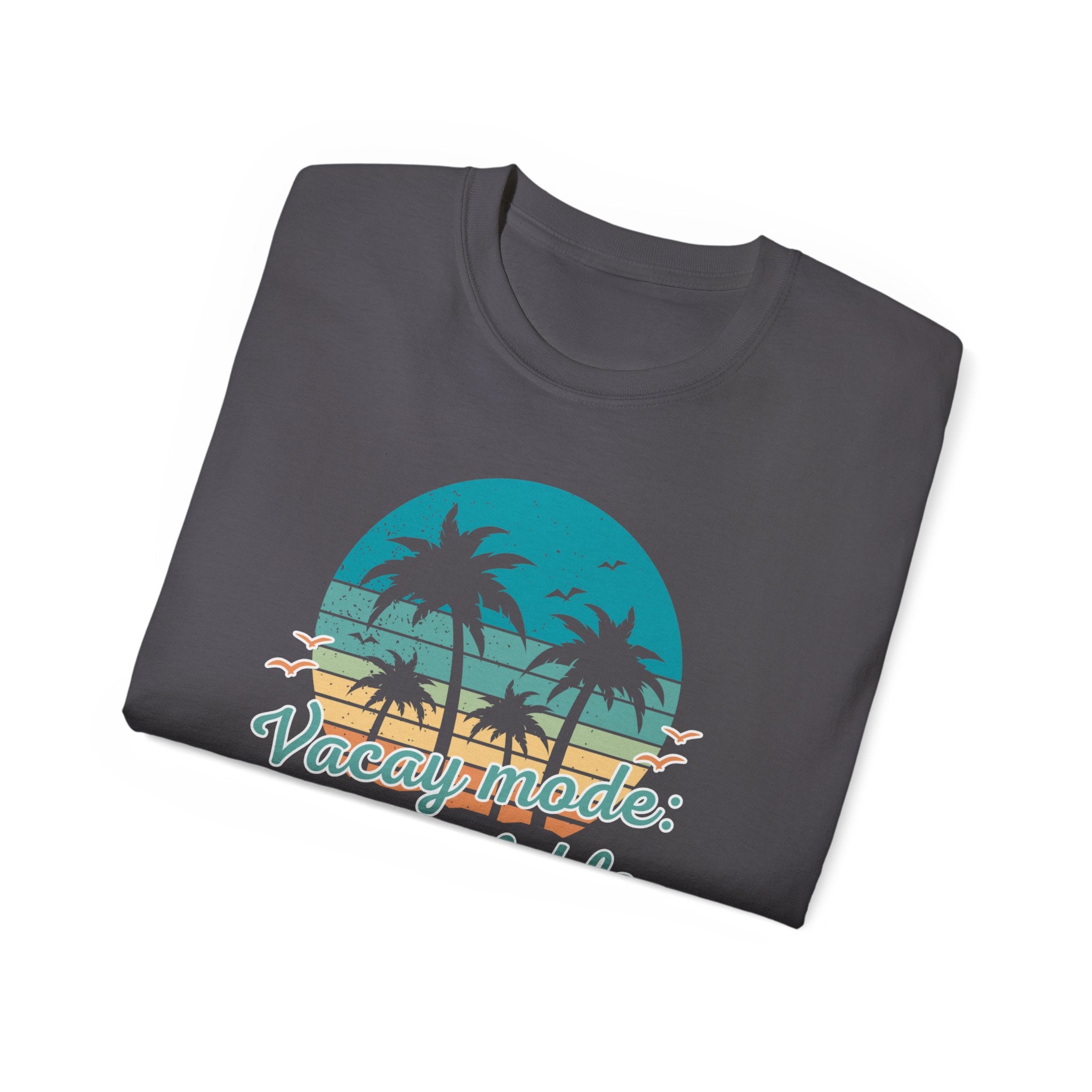 Vacation Mode Tee — Retro Palm Beach Sunset Graphic T-Shirt